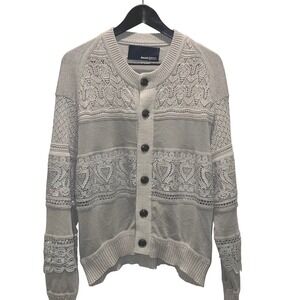 Boussole Lace Knit Detail Button Front Cardigan Sweater Gray Women SZ‎ 1 Medium